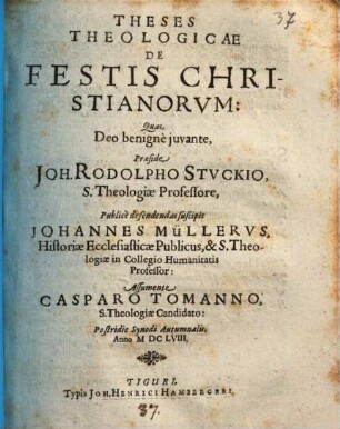 Theses theologicae de festis Christianorum