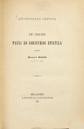 De priore Pauli ad Corinthios epistula