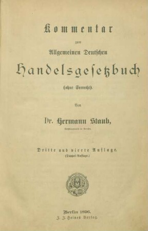 Kommentar zum allgemeinen deutschen Handelsgesetzbuch (ohne Seerecht)