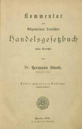 Kommentar zum allgemeinen deutschen Handelsgesetzbuch (ohne Seerecht)