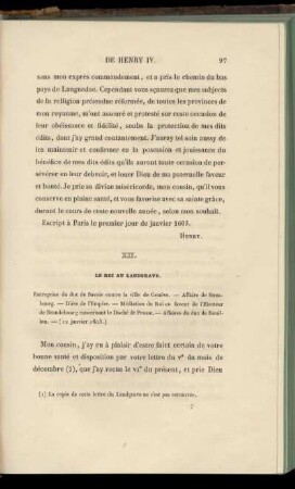 XII. Le Roi au Landgrave (12 janvier 1603)