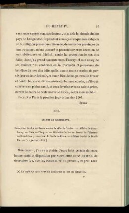 XII. Le Roi au Landgrave (12 janvier 1603)