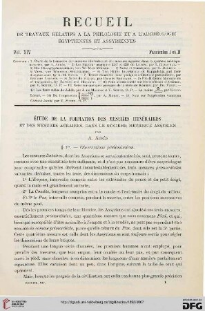 14: Étude de la formation des mesures itinéraires et des mesures agraires, dans le système métrique assyrien