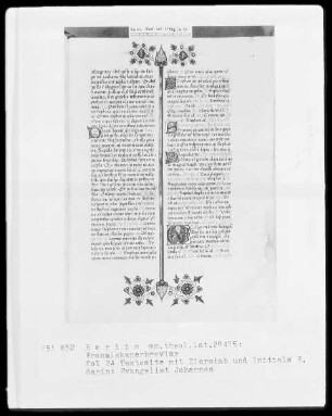 Franziskanisches Brevier — Initiale E, darin der Evangelist Johannes, Folio 24recto