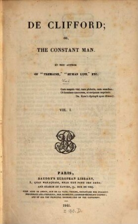 Works, 2. De Clifford: or the constant man ; 1