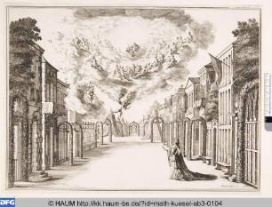 Bühnenbild zu der Oper 'Il fuoco eterno', 7. Bild: Straße in einer Stadt
