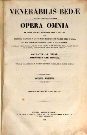 Venerabilis Bedae, Anglo-Saxonis presbyteri, opera omnia, [1]