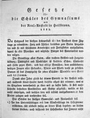Schulordnung für das Gymnasium und die Realanstalt