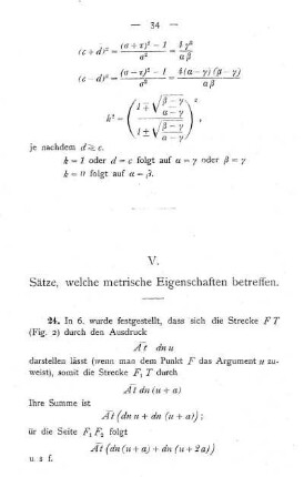 V. Sätze, welche metrische Eigenschaften betreffen.