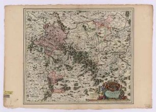 Homann, J. B.: Karte von Sachsen-Eisenach, ca. 1:210 000, Kupferstich, nach 1716 : Principatus Isenacensis : cum adiacentibus vicinorum Statuum Ditionibus exhibitus / à Iohanne Bapt. Homanno. - [Ca. 1:210 000]. - Norimbergae , [nach 1716]. - 1 Kt. : kolor. Kupferst. ; 55 x 47 cm
