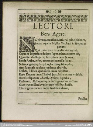 Lectori. Bené Agere