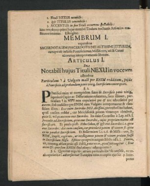 Membrum I. ... Articulus I. De Notabili huius Tituli Nexu in vocem ostendens ...