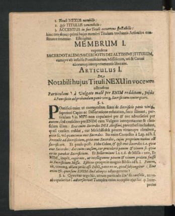 Membrum I. ... Articulus I. De Notabili huius Tituli Nexu in vocem ostendens ...