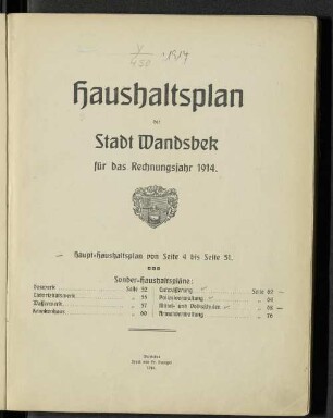 1914: Haushaltsplan der Stadt Wandsbek