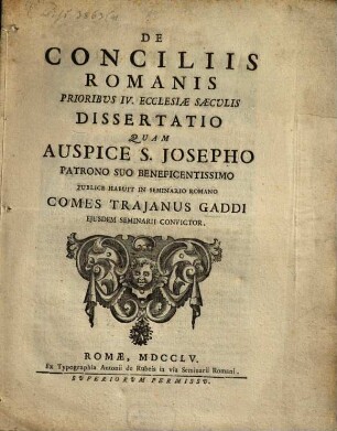 De conciliis Romanis prioribus IV ecclesiae saeculis dissertatio
