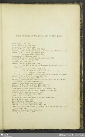 Chief editions of Sophocles and of this play