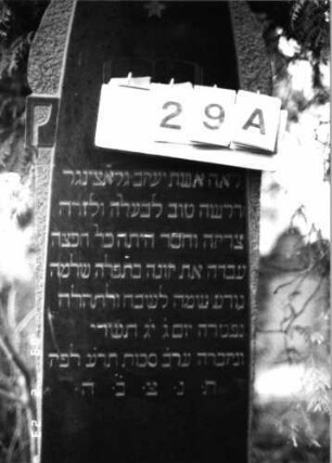 Grabstein 29 (Index: 99751734) Material: Granit Zustand: gut Maße HxBxT: 208x61x31 cm Beschreibung: Stele, getreppter Sockel, rund eingezogener obeliskenartiger Abschluß Symbolik: aufgeschlagenes Buch, Mohnkapseln, Stern Steinmetz: Hochadel Grombach: Grabstein 29A
