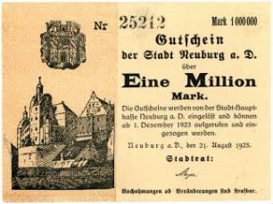 Geldschein / Notgeld, 1 Million Mark, 21.8.1923