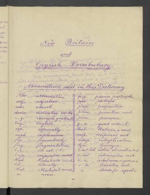 New Britain and english vocabulary. Abbreviations used in this dictionary.
