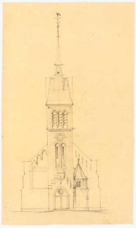 Kirche mit Turm: Aufriss Turmseite