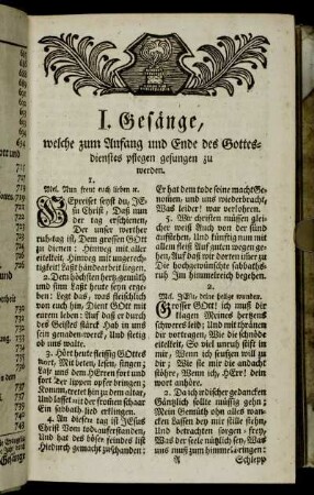 I. Gesänge, welche zu Anfang und Ende des Gottesdienstes pflegen gesungen zu werden.