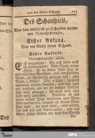 Erster Aufzug. Von der Gröse seiner Schand.