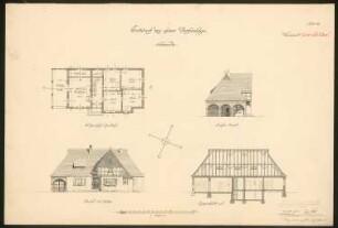 Dorfanlage Schmiede: Grundriss, Schnitt und Ansichten 1:100