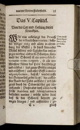 Das V. Capittel. Von der Cur und Heilung dieser Kranckheit.