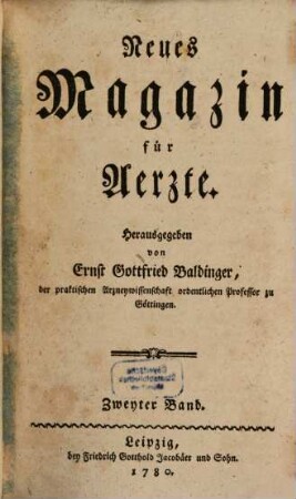 Neues Magazin für Ärzte. 2. 1780