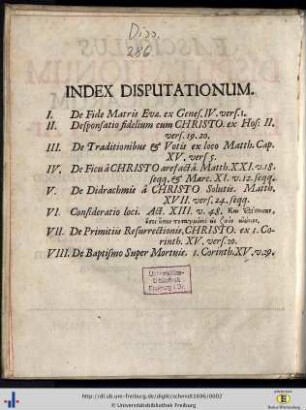 Index Disputationum.
