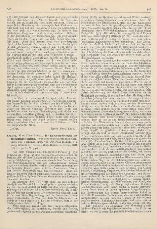 547-550 [Rezension] Krause, Karl Chrn. Friedr., Zur Religionsphliosophie und speculativen Theologie