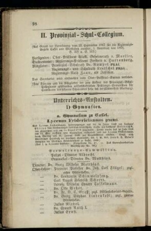 Provinzial-Schul-Collegium nebst dazu gehörigen Unterrichts-Anstalten