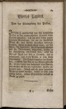 Viertes Capitel. Von der Einimpfung der Pocken.