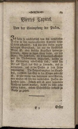 Viertes Capitel. Von der Einimpfung der Pocken.