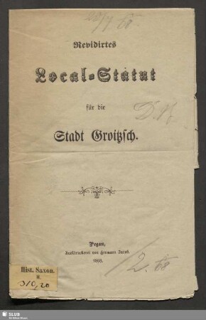 Revidirtes Local-Statut für die Stadt Groitzsch