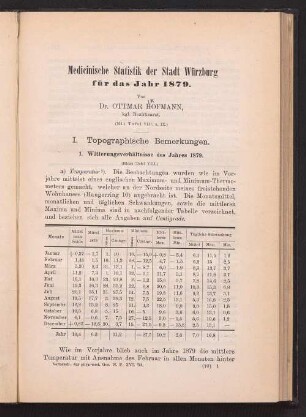 Medicinische Statistik der Stadt Würzburg für das Jahr 1879