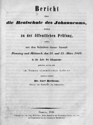 Bericht über die Realschule des Johanneums