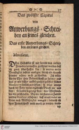 Das zwölffte Capitul: Von Anwerbungs-Schreiben an seines gleichen