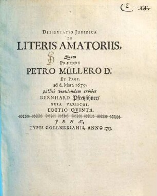 Dissertatio Juridica De Literis Amatoriis