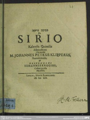 De Sirio disputabunt