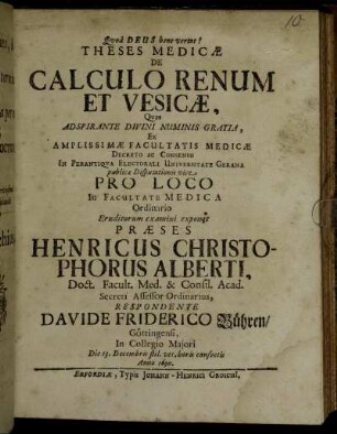 Theses Medicae De Calculo Renum Et Vesicae