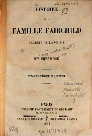 Histoire de la famille Fairchild : Trad. de l'anglais. [Von Mlle Rochat], 3