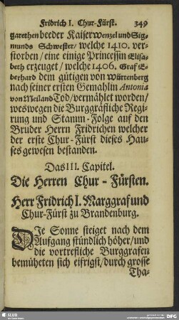 Das III. Capitel. Die Herren Chur-Fürsten