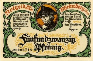 Rheinsberg, Stadt: 25 Pfennig 1922