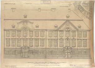 ohne Verfasserangabe; Eichstätt (Bayern); Bauaufnahmen (Bayerisches Denkmälerarchiv), Akademischer Architektenverein, München - Gruppe der Kavalierhöfe, Residenzplatz (Lageplan, Ansicht)