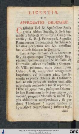 Licentia Et Approbatio Ordinarii.