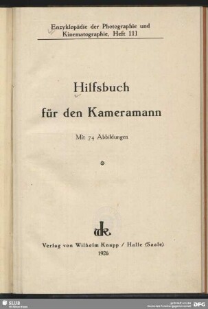 Hilfsbuch für den Kameramann