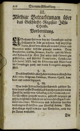 III. Nöthige Betrachtungen über das Geschlecht-Register Jesu Christi.
