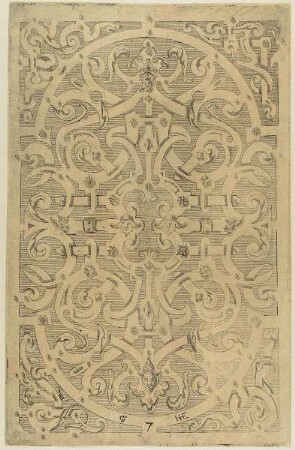 Füllung mit Schweifwerk, Blatt 7 aus der Folge: "Schweyf Buoch. Coloniae : sumptibus ac formulis Iani Bussmacheri, anno salutis 1599"