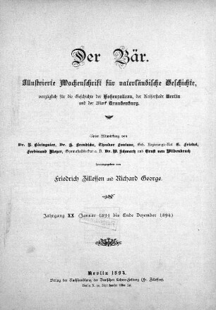 20.1894: Der Bär : illustrierte Wochenschrift für vaterländische Geschichte